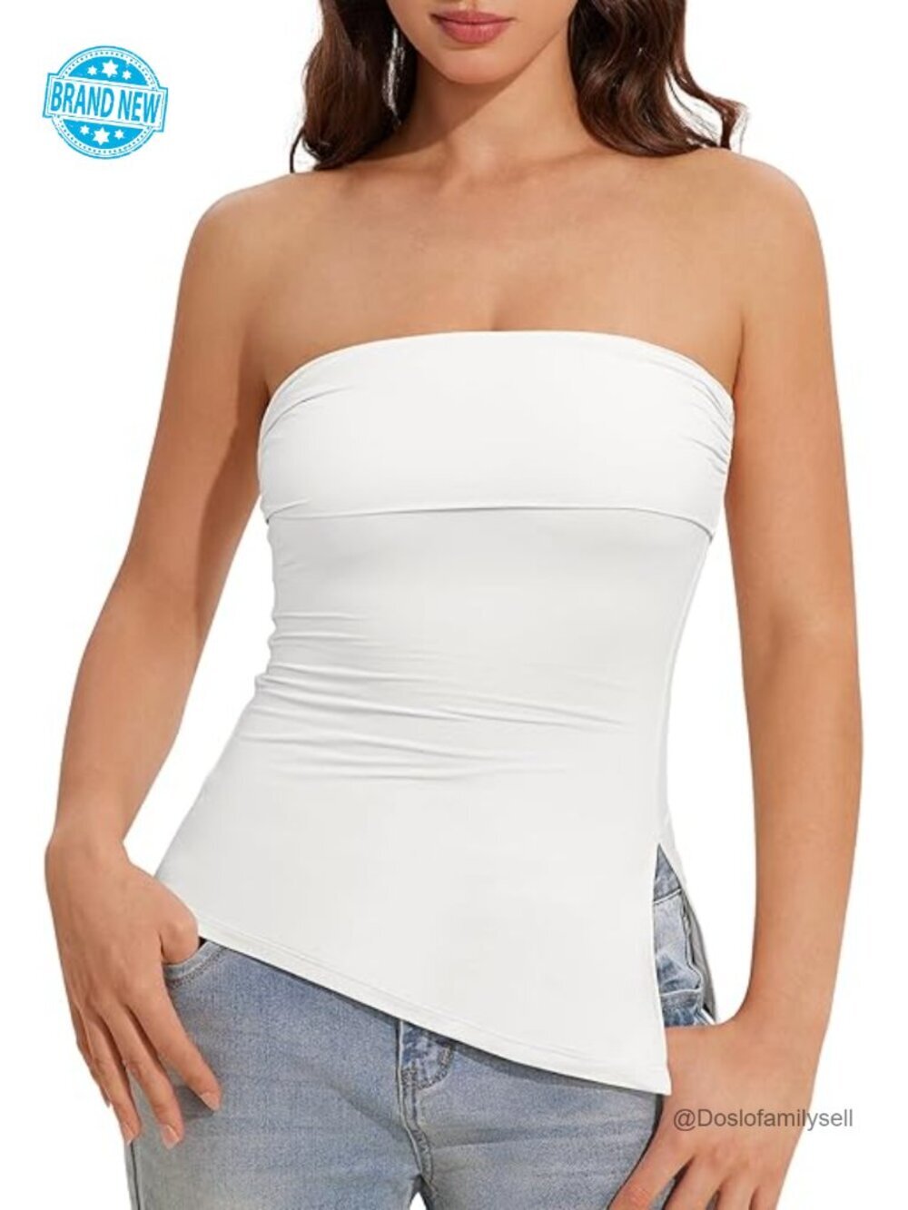 Double Lined Tube Tops Off Shoulder Side Split Going Out Tops